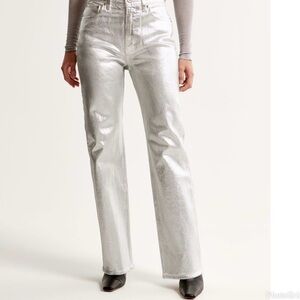 Abercrombie & Fitch Silver Metallic 90's Straight Ultra High Rise Pants